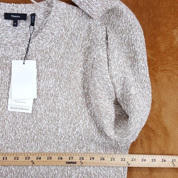 THEORY Sweater Mens XL Tan Pullover Crew 100% Cotton Chunky Knit MAUNO $325 - Picture 8 of 10